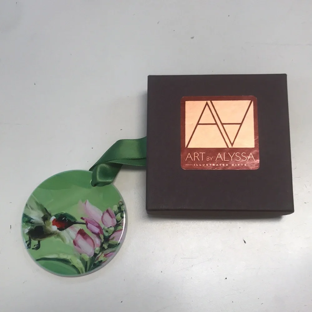 Double-sided Art‎ by Alyssa Porcelain Hummingbird Ornament (in box)
